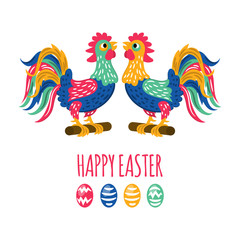 EASTER COCK Great Religious Holy Holiday Bird Rooster Cartoon Vector Illustration Set for Print Fabric and Decoration