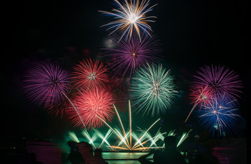 Fototapeta premium Colorful of fireworks in holiday festival from Pattaya Chonburi Thailand