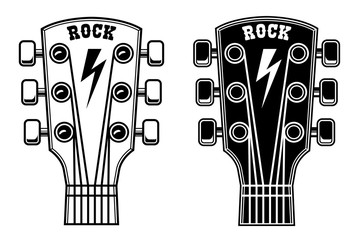 Illustration of guitar head isolated on white background. Design element for poster, card, banner, sign.