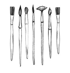 hand drawn painting tools, art materials. mixed media set