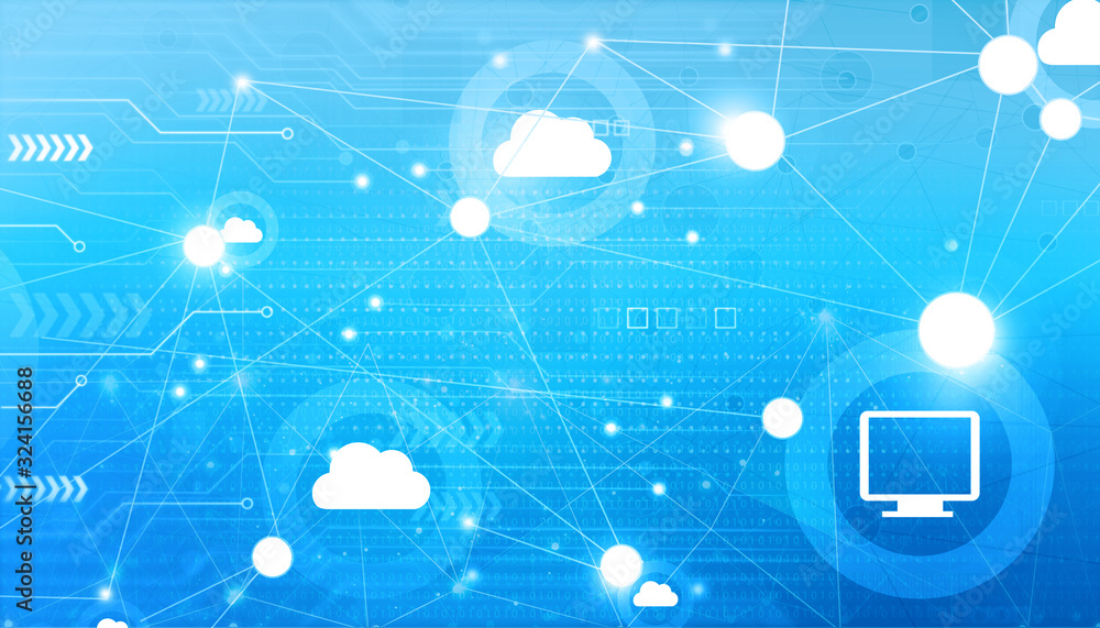 Poster cloud computing, cloud networking concept. digital illustration..