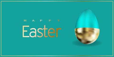 Easter greeting banner. Modern realistic design. Happy easter. Bright color. golden egg. Postcard, poster.