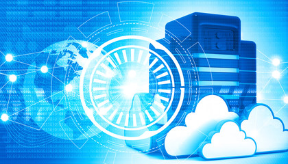 Cloud server on abstract tech background. 3d illustration.