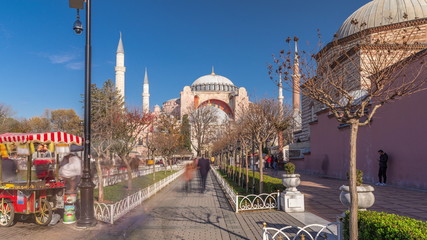 Obraz premium Hagia Sophia timelapse hyperlapse with trees in park, Istanbul, Turkey