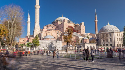 Fototapeta na wymiar Hagia Sophia timelapse hyperlapse front view, Istanbul, Turkey