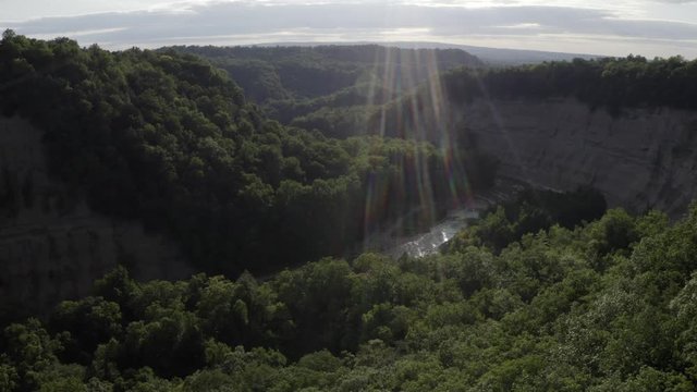 Drone footage of Zoar Valley, New York. This is one clip of many in this series - each of which shows a different angle of the valley and slightly different contents (rivers / mountains) in the frame.