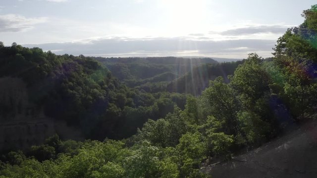 Drone footage of Zoar Valley, New York. This is one clip of many in this series - each of which shows a different angle of the valley and slightly different contents (rivers / mountains) in the frame.