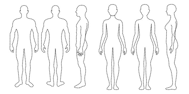 Male and Female Body in Three Angles front, back and side views