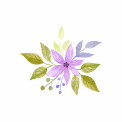 Floral arrangement with spring flowers. Watercolor hand painted illustration isolated on a white background.