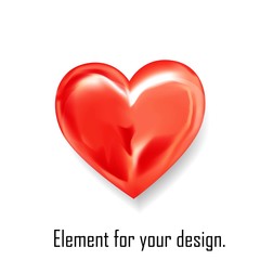 Red heart on a white background. realistic illustration. Element for your design..
