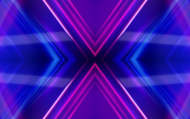 Dark abstract futuristic background. Neon lines glow. Neon lines, shapes. Pink-blue glow. Empty Stage Background