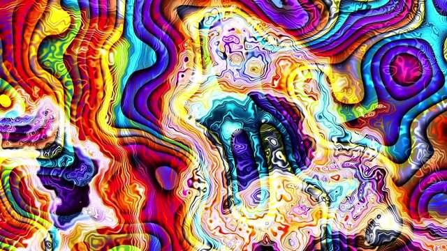 Psychedelic wavy transforming background with acid colors. Seamless looping footage.