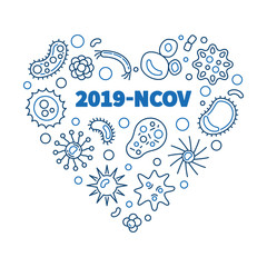 2019-NCOV virus heart vector concept blue illustration in thin line style