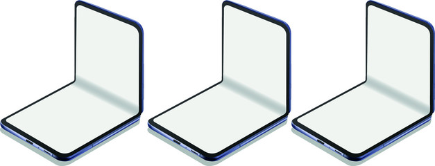 Foldable phone or mobile. Smartphone that folds in middle of screen like a flip phone.Vector.Mockup.