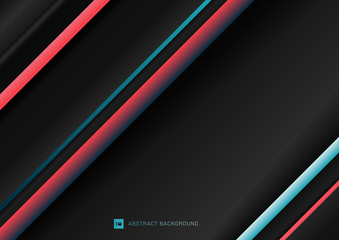 Abstract stripe diagonal geometric lines pattern blue and red on black background with space for your text.