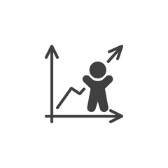 Business man graph vector icon. Man with growing chart filled flat sign for mobile concept and web design. Business presentation glyph icon. Symbol, logo illustration. Vector graphics
