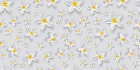 Gentle trendy seamless pattern with flowers. White flowers. Petunia. Gray background. Elegant pattern for textiles and interior fabric design..