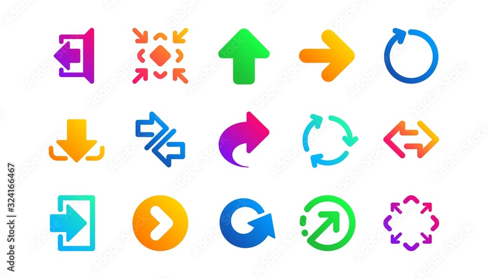 Poster download, synchronize and share. arrow icons. navigation classic icon set. gradient patterns. qualit