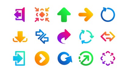 Download, Synchronize and Share. Arrow icons. Navigation classic icon set. Gradient patterns. Quality signs set. Vector