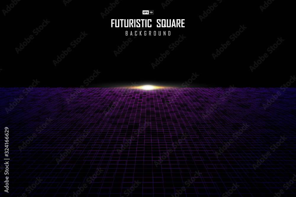 Poster abstract square pattern design of perspective with flare light template background. illustration vec