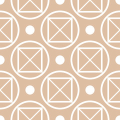 Geometric seamless pattern. White print on brown beige background