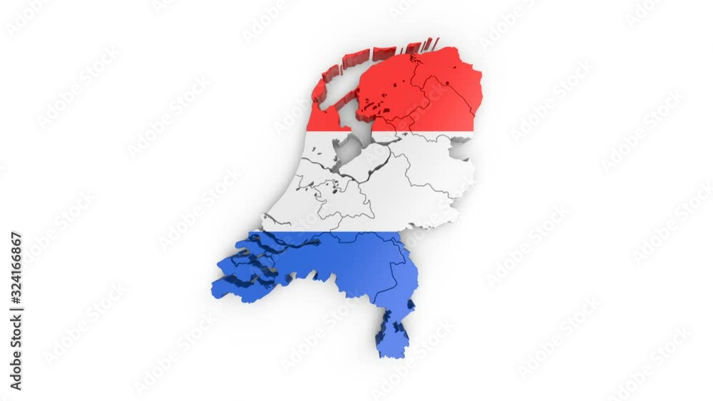 Poster map of netherlands with flag, top view. formed by individual states falling from top to bottom on wh
