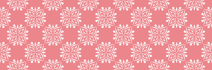Fototapeta na wymiar Floral print. White pattern on pink seamless background