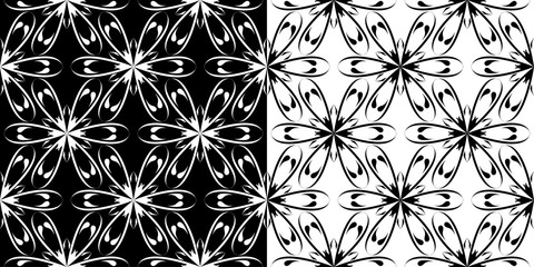 Floral seamless patterns. Black and white monochrome design compilation
