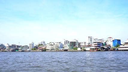 Fototapeta premium Scenic boat on the Chao Phraya river travel and Traveller visitors is a popular tourist boat ride, Bangkok, Thailand ‎January ‎29, ‎2020