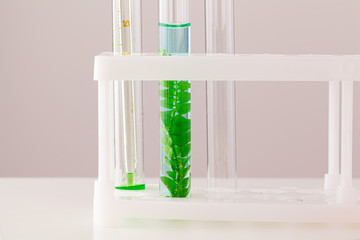 Scientific research with laboratory glass close up