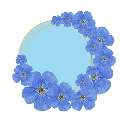 Fototapeta na wymiar round background for lettering. Blue pattern with flowers. Design for advertising or promotions, sales. Spring flowers. illustration isolated on a white background. Frame..