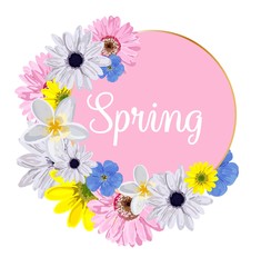 Spring hand sketch logo, icon typography icon. Spring season lettering with sheet for greeting card, invitation template. Retro, vintage lettering banner template poster background..