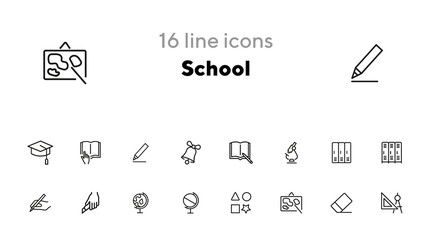 School line icon set. Microscope, globe, cabins. Education concept. Can be used for topics like biology, geometry, geography © SurfupVector
