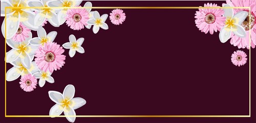dark background with flowers. Template for greeting card, surface decoration, ribbon, fabric decoration,.