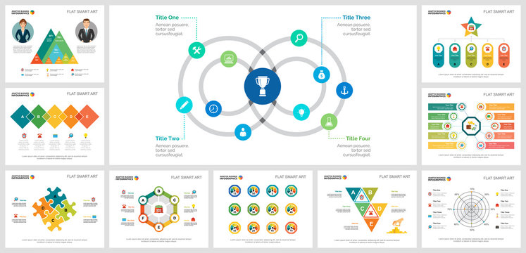 Colorful finance or banking concept infographic charts set. Business design elements for presentation slide templates. For corporate report, advertising, leaflet layout and poster design.