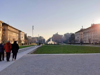 Fototapeta premium Milan, Italy, December 27, 2019, evocative imagine of Milano City Life Shopping District with skyscraper and palaces