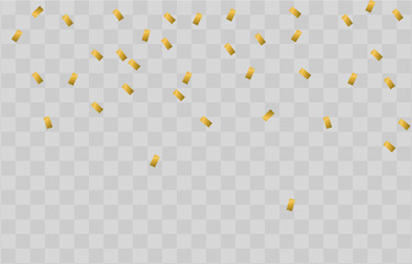 Transparent background with golden confetti. Falling confetti isolated on transparent background. illustration 