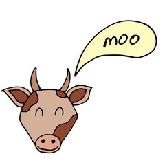 Cute hand drawn cow face isolated on white background.