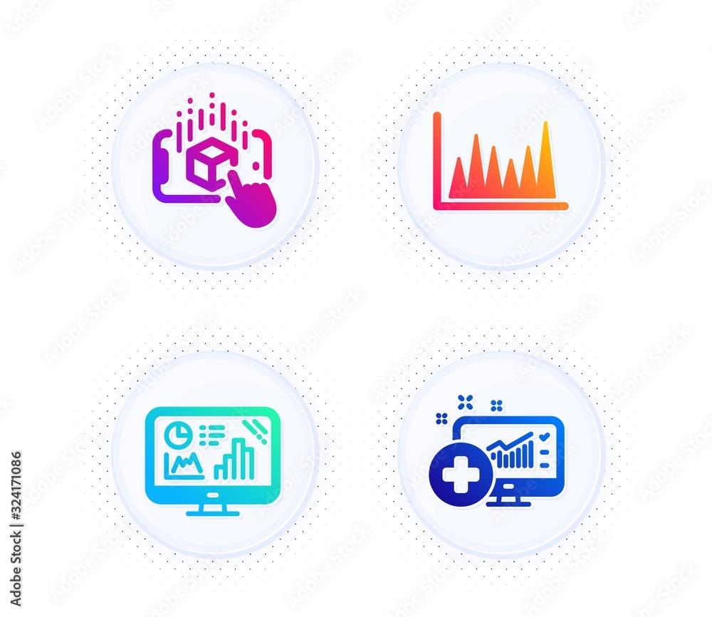 Poster line graph, analytics graph and augmented reality icons simple set. button with halftone dots. medic