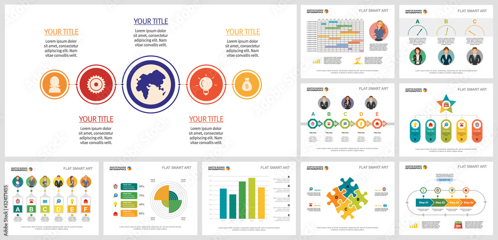 Poster trendy data charts template set for director report layout, annual document, presentation, web desig