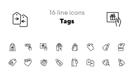Tags line icon set. Label, new arrival, sale. Promotion concept. Can be used for topics like retail, price, shopping, discount