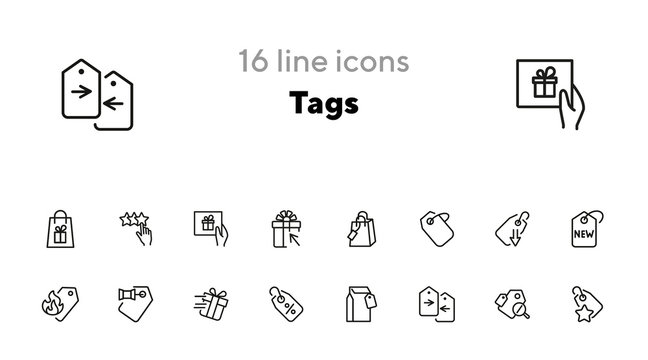 Tags Line Icon Set. Label, New Arrival, Sale. Promotion Concept. Can Be Used For Topics Like Retail, Price, Shopping, Discount