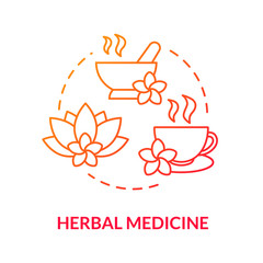 Herbal medicine concept icon. Alternative therapy, herbalism idea thin line illustration. Traditional treatment with medicinal plants, naturopathy. Vector isolated outline RGB color drawing