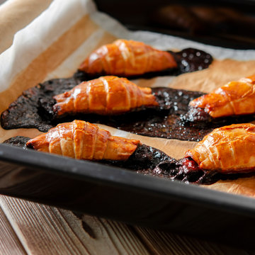 Failed Attempt To Bake Croissants With Berry Filling. Dessert