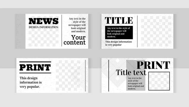 Background set horizontal banner templates with frame for images. Newspaper style with windows for images and geometric lines.