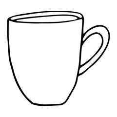 Vector illustration of cute coffeeor tea mug, cup. Black outlines isolated on white background. Doodle style. Design for greeting cards, gifts, wrapping paper etc.