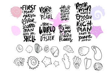 Oyster quote fot  design. Shell illustration.