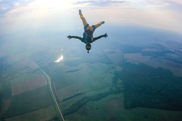 Naklejka premium Travel. Launch of adventure. Brave men prefer extreme sport. The sky without borders.