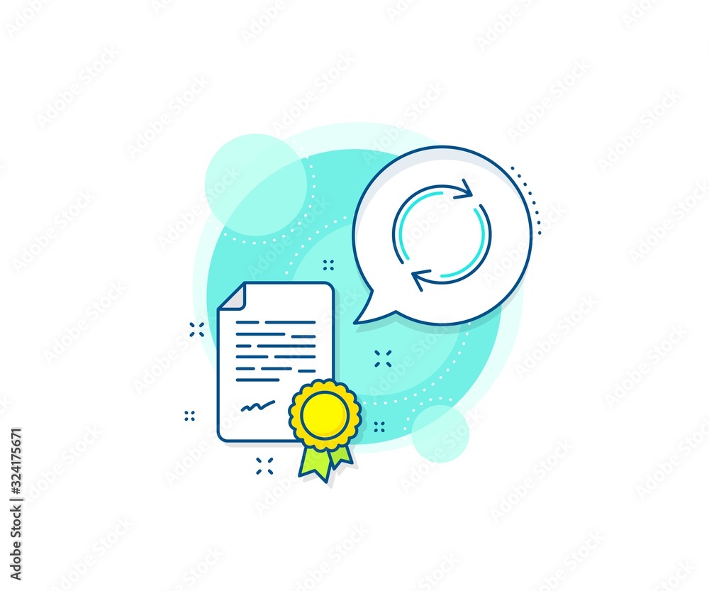 Poster rotation arrow sign. certification complex icon. refresh line icon. reset or reload symbol. certific