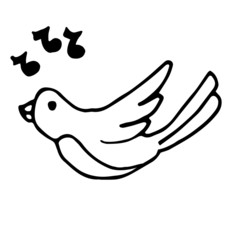 Hand drawn vector doodle illustration. Black outlines Isolated on white background. Decorative cute singing bird. Spring holiday design element. Decorative element for design, printed materials.